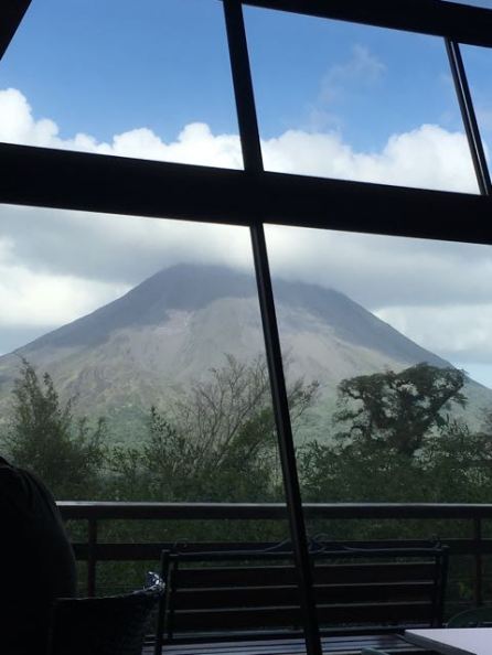My youngest and I waiting in the cafe and almost saw the whole volcano!