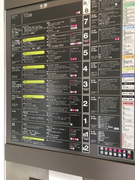 Elevator directory at Isetan